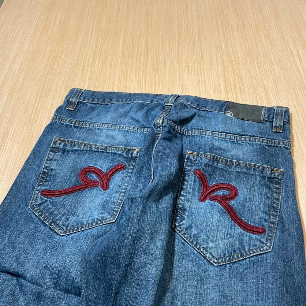 Rocawear Baggy Jeans Mens 38 Wide Leg Blue Denim Y2K Streetwear Embroidered